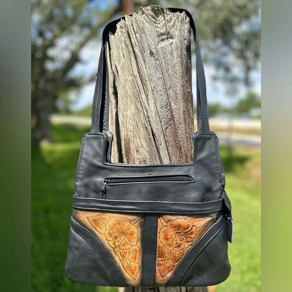 Vintage Leather Floral embossed Boho Western Shoulder Bag purse - Picture 1 of 8